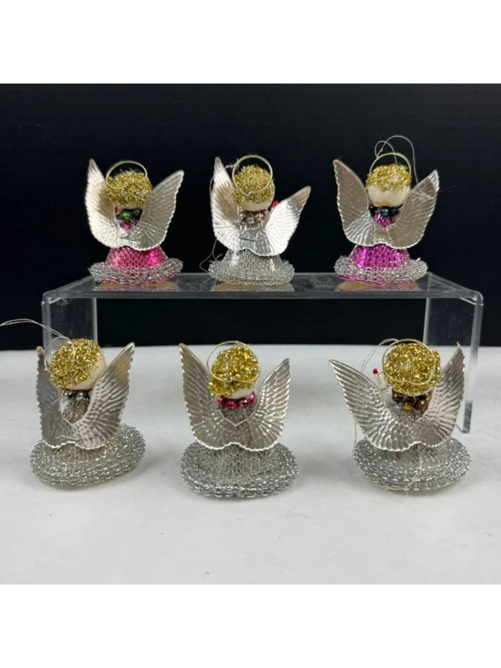Vintage Putz Spun Cotton Mesh Christmas Angel Ornaments Lot Of 6